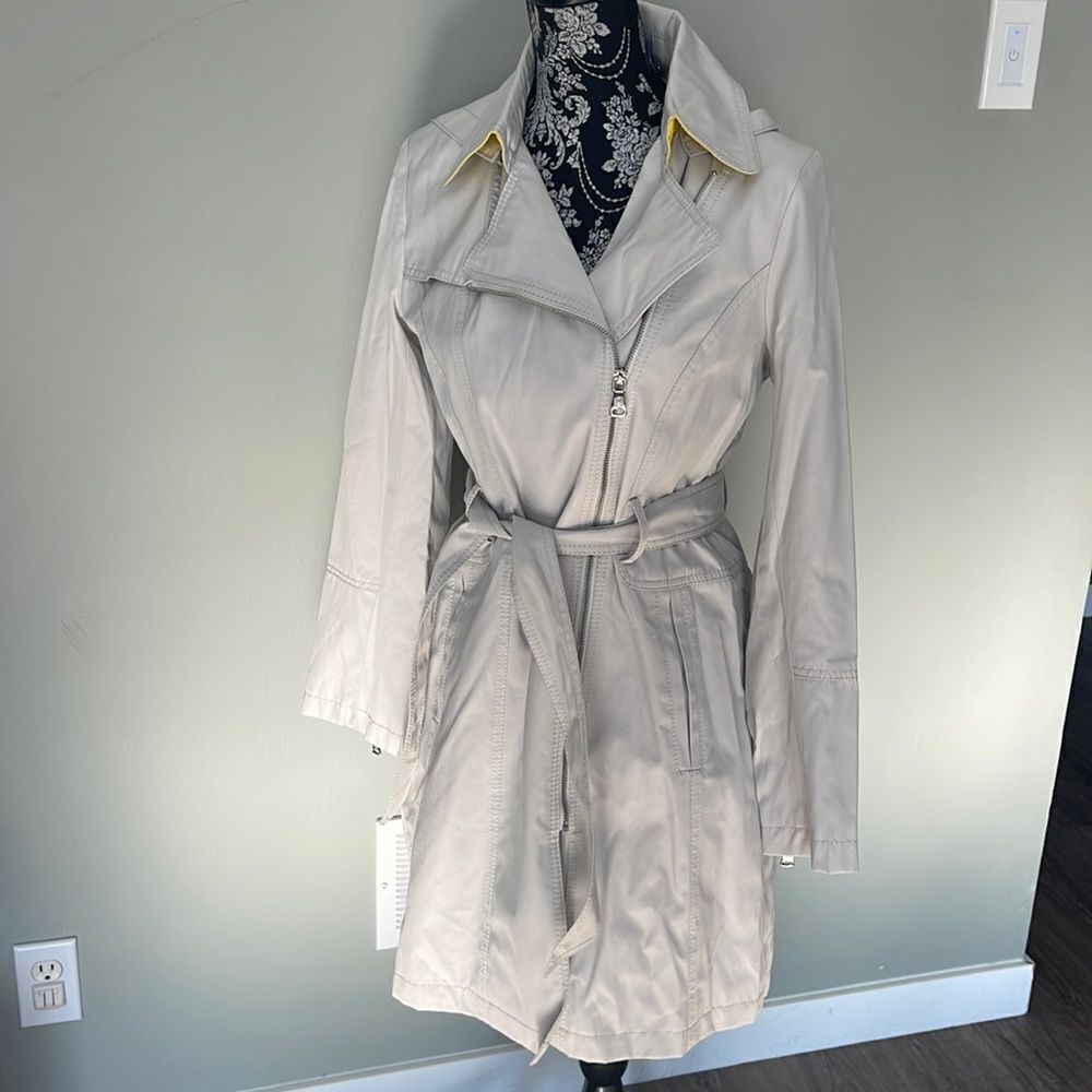 Women's Vince Camuto Belted Asymmetrical Trench Coat, Size Medium - Light Grey